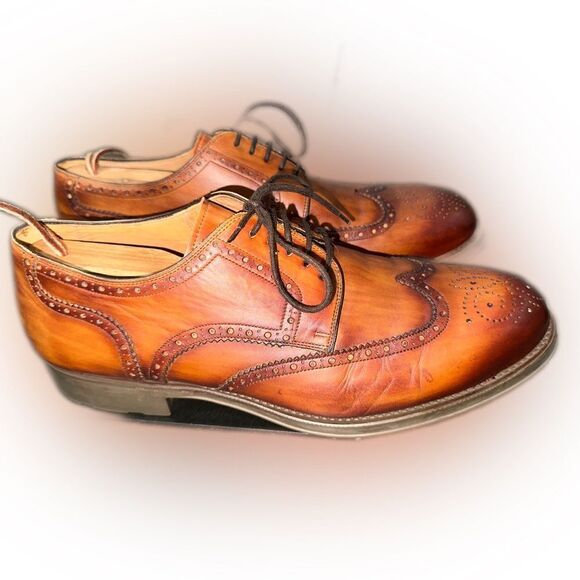 MAGNANNI Tormo Cognac Leather Wingtip Derby Shoe - Picture 2 of 11